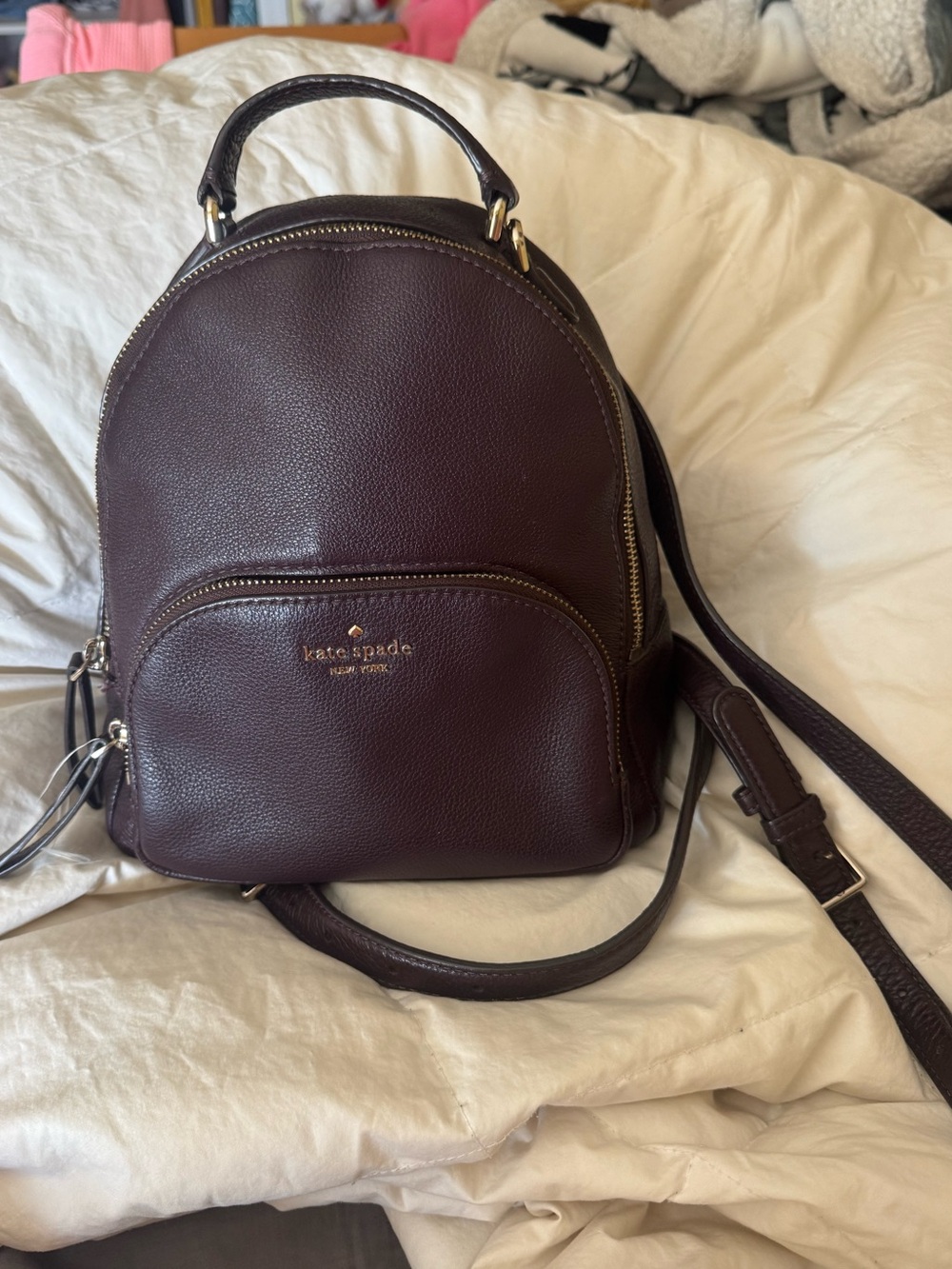 Kate Spade Small Backpack in Deep Burgundy Pebbled Leather
